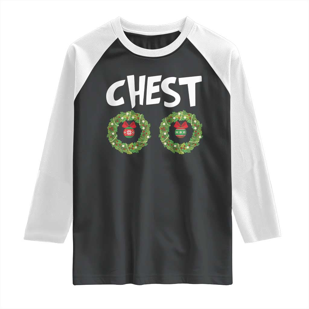 Funny Christmas Couple Raglan Shirt Chest Nuts Bauble Xmas Wreath TS11 Black White Print Your Wear