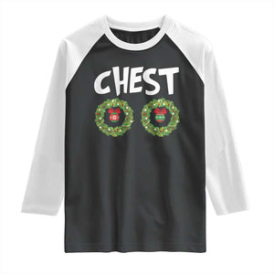 Funny Christmas Couple Raglan Shirt Chest Nuts Bauble Xmas Wreath TS11 Black White Print Your Wear