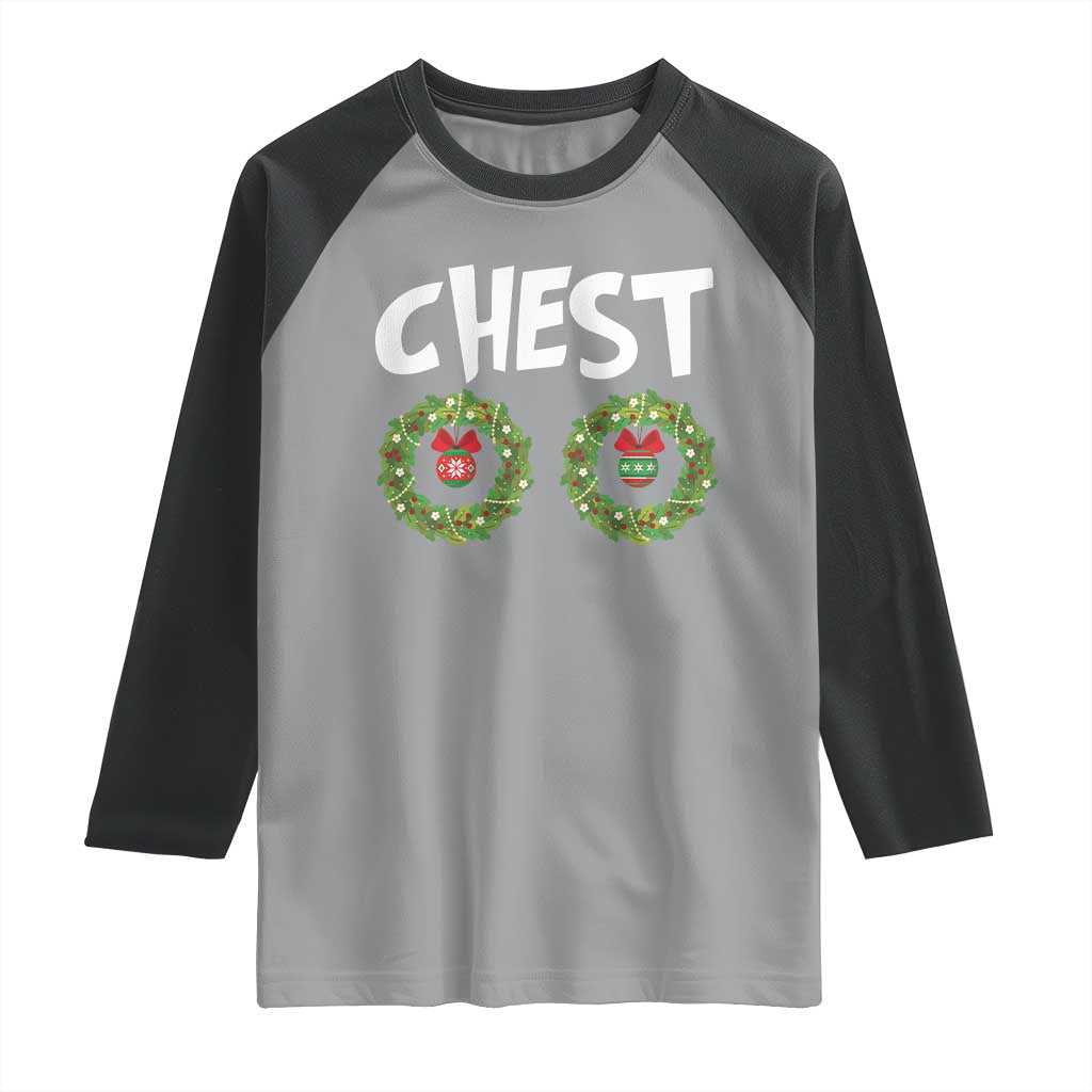 Funny Christmas Couple Raglan Shirt Chest Nuts Bauble Xmas Wreath TS11 Sport Gray Black Print Your Wear