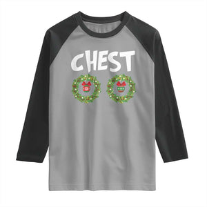 Funny Christmas Couple Raglan Shirt Chest Nuts Bauble Xmas Wreath TS11 Sport Gray Black Print Your Wear