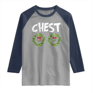 Funny Christmas Couple Raglan Shirt Chest Nuts Bauble Xmas Wreath TS11 Sport Gray Navy Print Your Wear