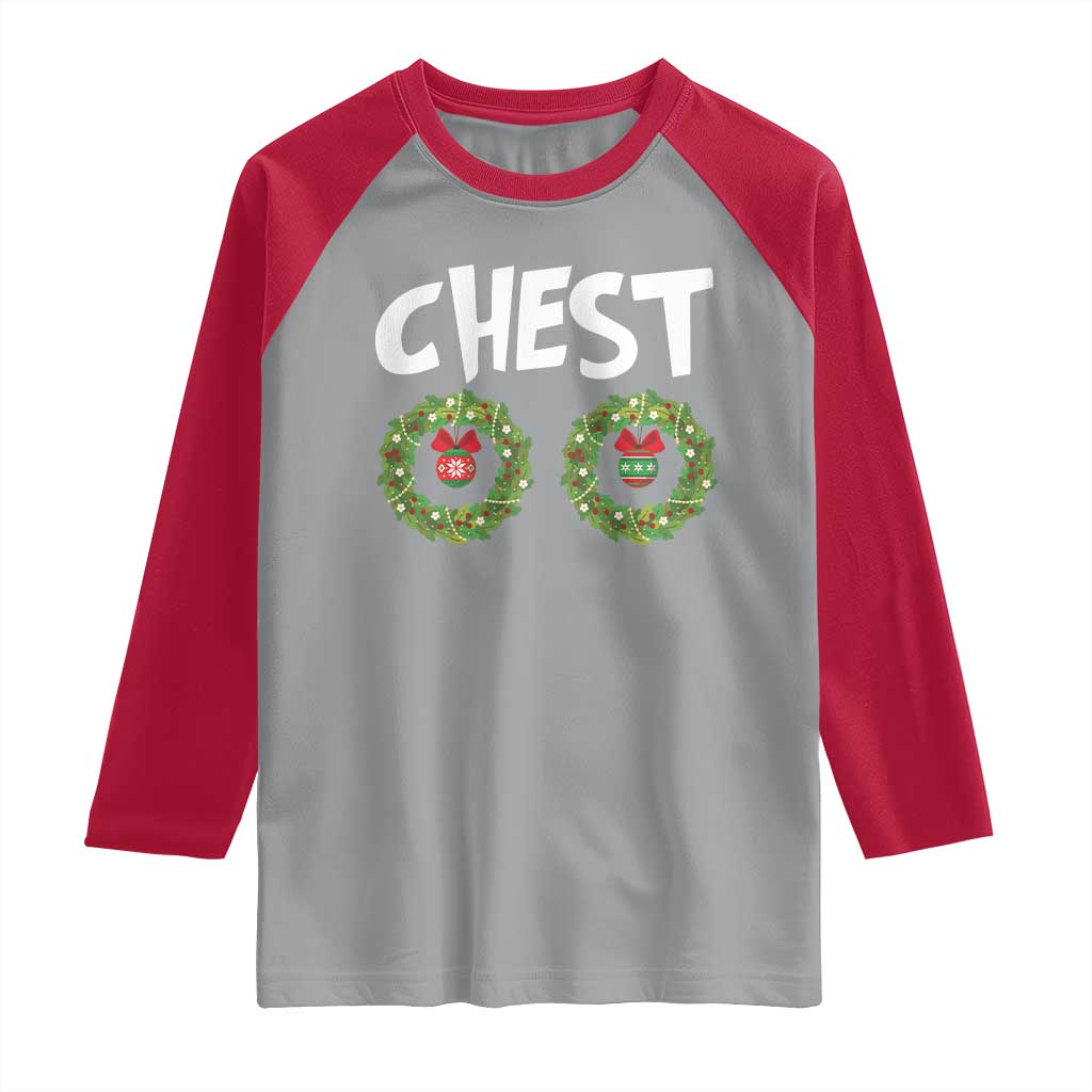 Funny Christmas Couple Raglan Shirt Chest Nuts Bauble Xmas Wreath TS11 Sport Gray Red Print Your Wear