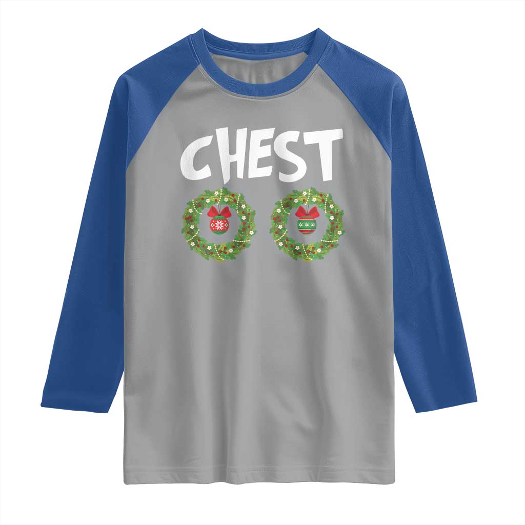 Funny Christmas Couple Raglan Shirt Chest Nuts Bauble Xmas Wreath TS11 Sport Gray Royal Print Your Wear