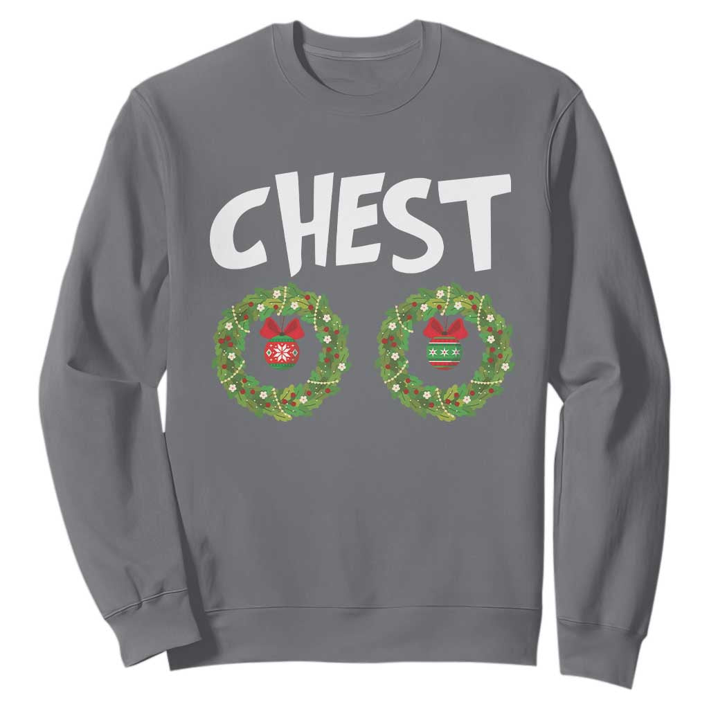 Funny Christmas Couple Sweatshirt Chest Nuts Bauble Xmas Wreath TS11 Charcoal Print Your Wear