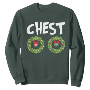 Funny Christmas Couple Sweatshirt Chest Nuts Bauble Xmas Wreath TS11 Dark Forest Green Print Your Wear