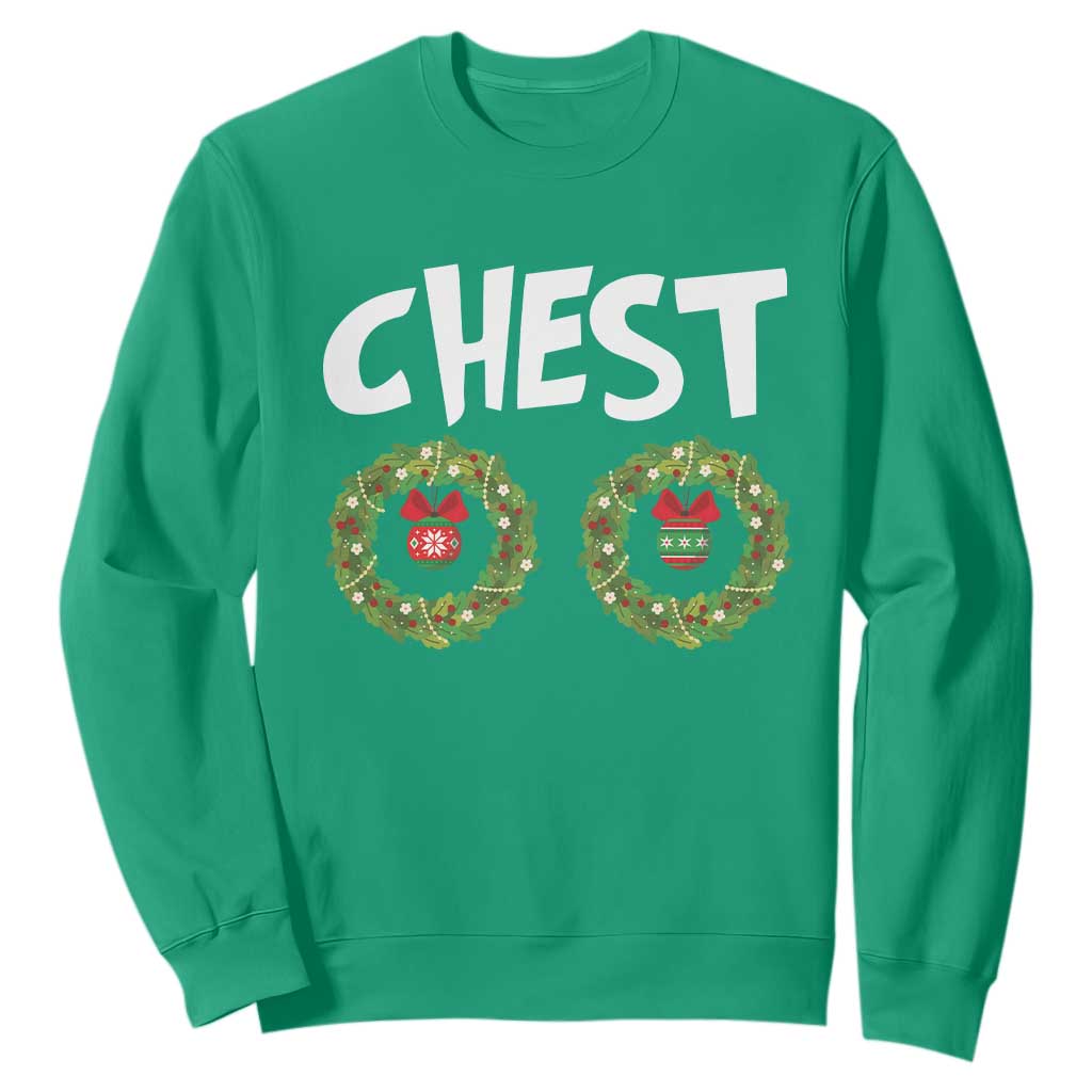 Funny Christmas Couple Sweatshirt Chest Nuts Bauble Xmas Wreath TS11 Irish Green Print Your Wear