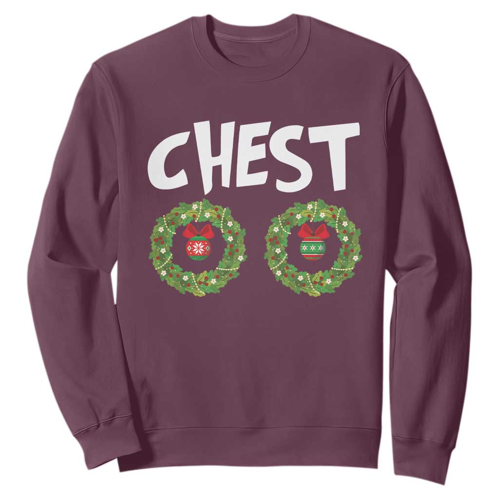 Funny Christmas Couple Sweatshirt Chest Nuts Bauble Xmas Wreath TS11 Maroon Print Your Wear