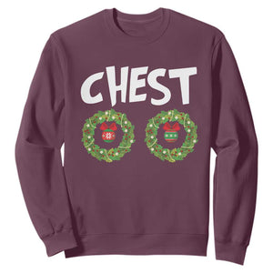 Funny Christmas Couple Sweatshirt Chest Nuts Bauble Xmas Wreath TS11 Maroon Print Your Wear