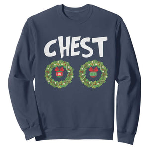 Funny Christmas Couple Sweatshirt Chest Nuts Bauble Xmas Wreath TS11 Navy Print Your Wear