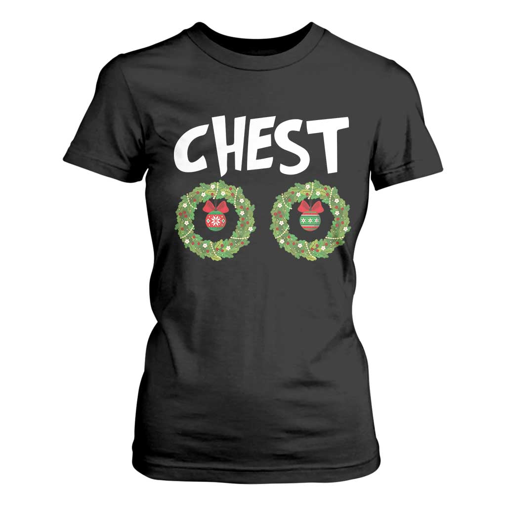 Funny Christmas Couple T Shirt For Women Chest Nuts Bauble Xmas Wreath TS11 Black Print Your Wear
