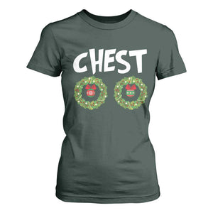 Funny Christmas Couple T Shirt For Women Chest Nuts Bauble Xmas Wreath TS11 Dark Forest Green Print Your Wear