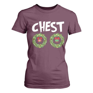 Funny Christmas Couple T Shirt For Women Chest Nuts Bauble Xmas Wreath TS11 Maroon Print Your Wear