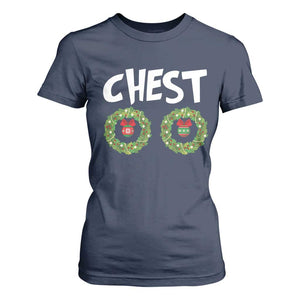 Funny Christmas Couple T Shirt For Women Chest Nuts Bauble Xmas Wreath TS11 Navy Print Your Wear