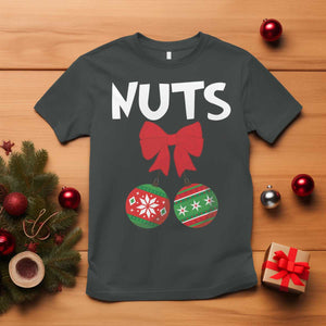 Funny Christmas Couple T Shirt Chest Nuts Baubles TS11 Dark Heather Print Your Wear