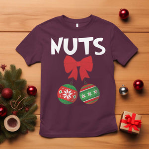 Funny Christmas Couple T Shirt Chest Nuts Baubles TS11 Maroon Print Your Wear