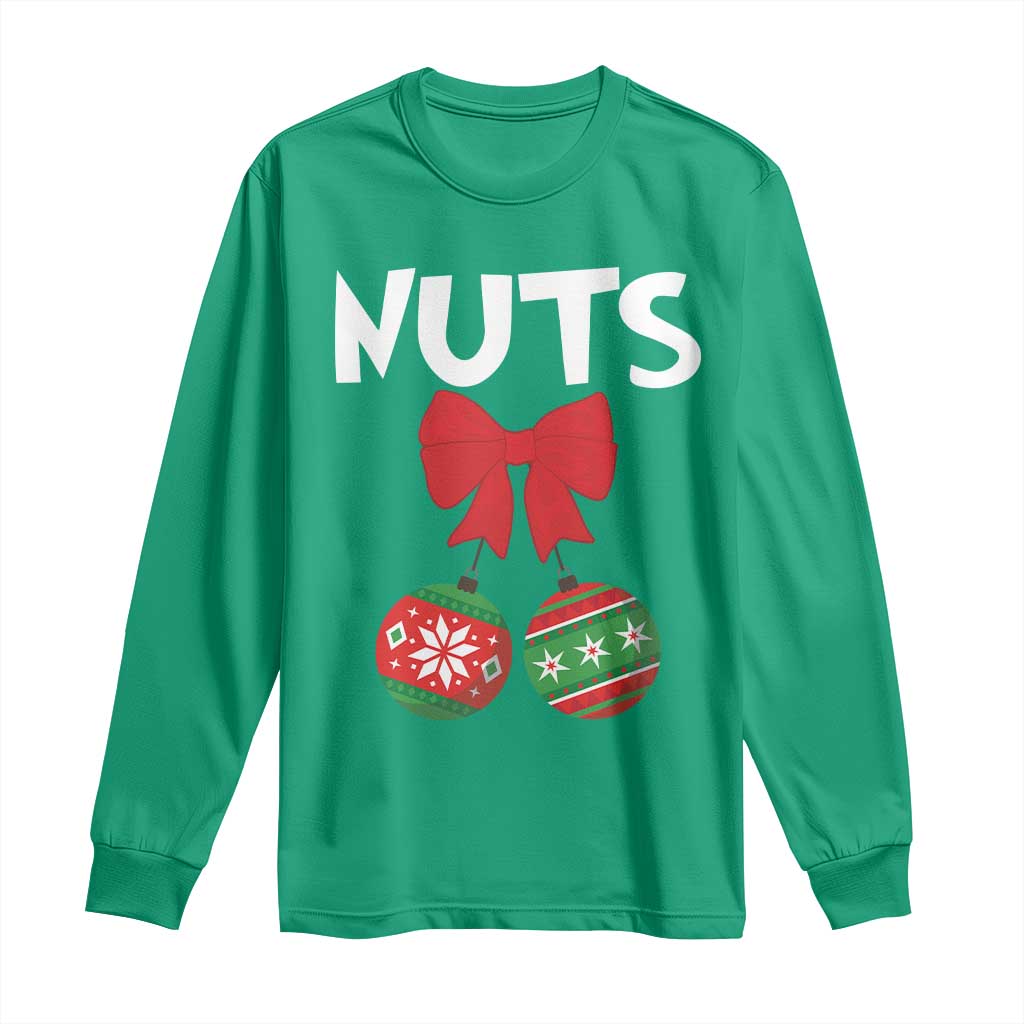 Funny Christmas Couple Long Sleeve Shirt Chest Nuts Baubles TS11 Irish Green Print Your Wear