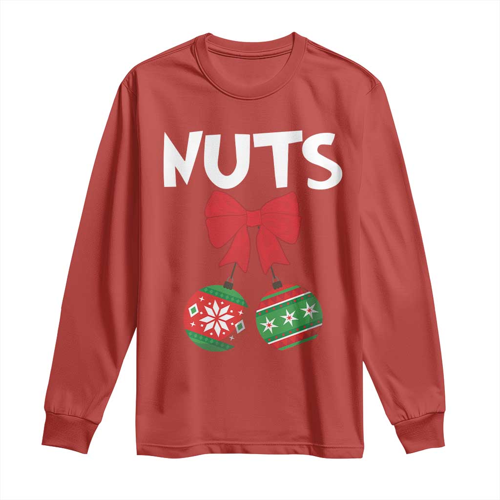 Funny Christmas Couple Long Sleeve Shirt Chest Nuts Baubles TS11 Red Print Your Wear