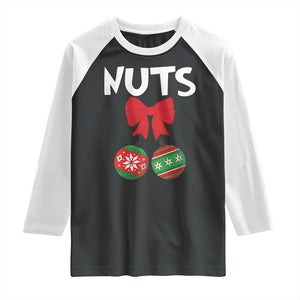 Funny Christmas Couple Raglan Shirt Chest Nuts Baubles TS11 Black White Print Your Wear
