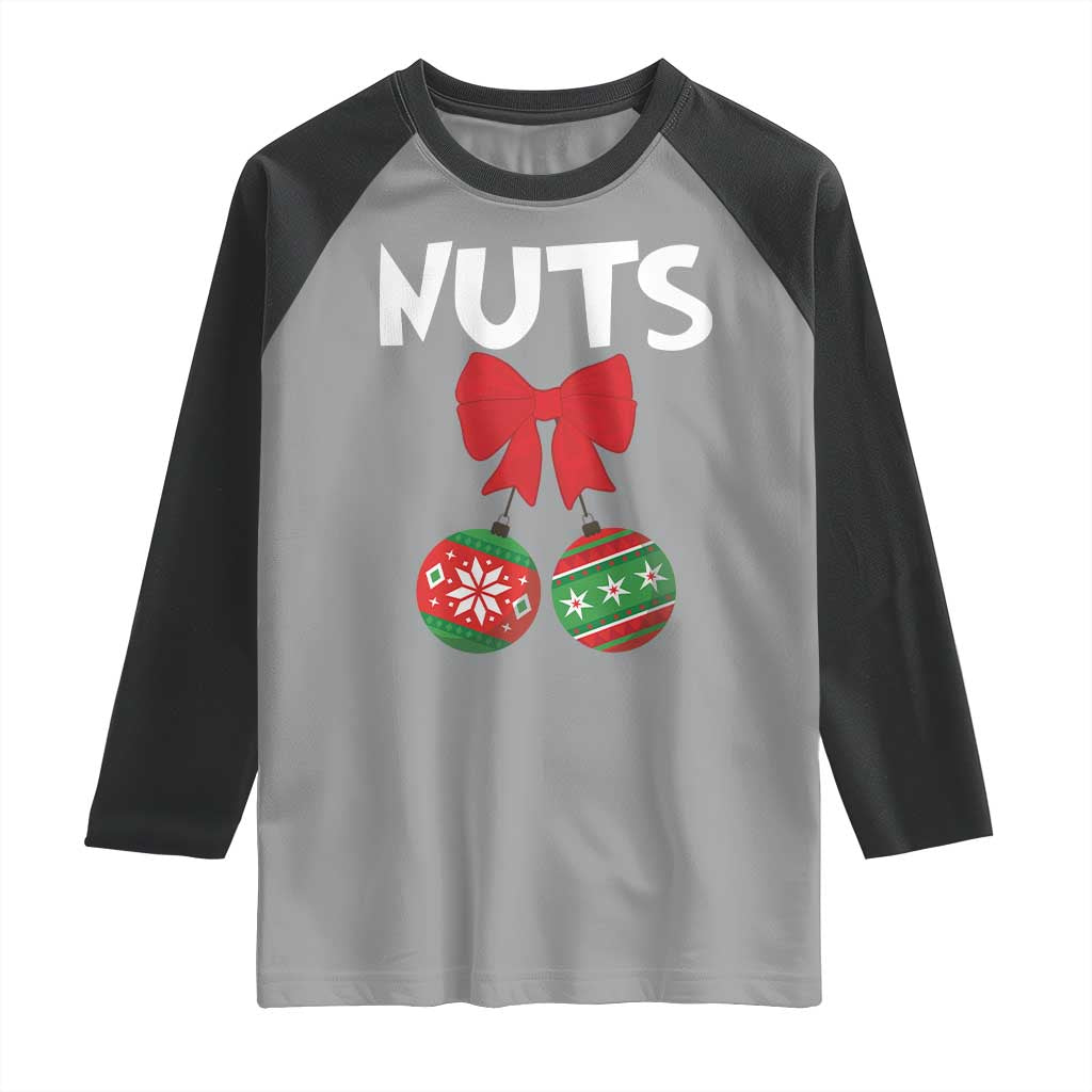 Funny Christmas Couple Raglan Shirt Chest Nuts Baubles TS11 Sport Gray Black Print Your Wear