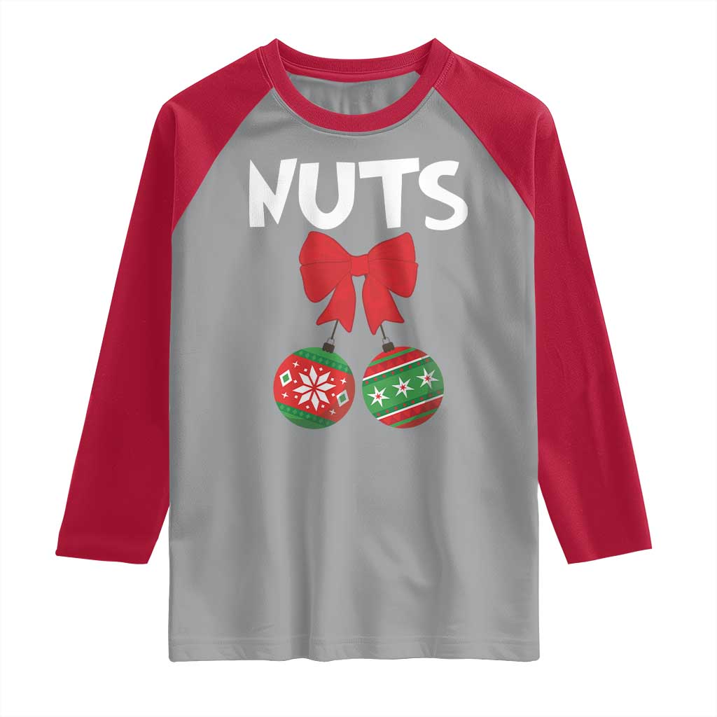 Funny Christmas Couple Raglan Shirt Chest Nuts Baubles TS11 Sport Gray Red Print Your Wear