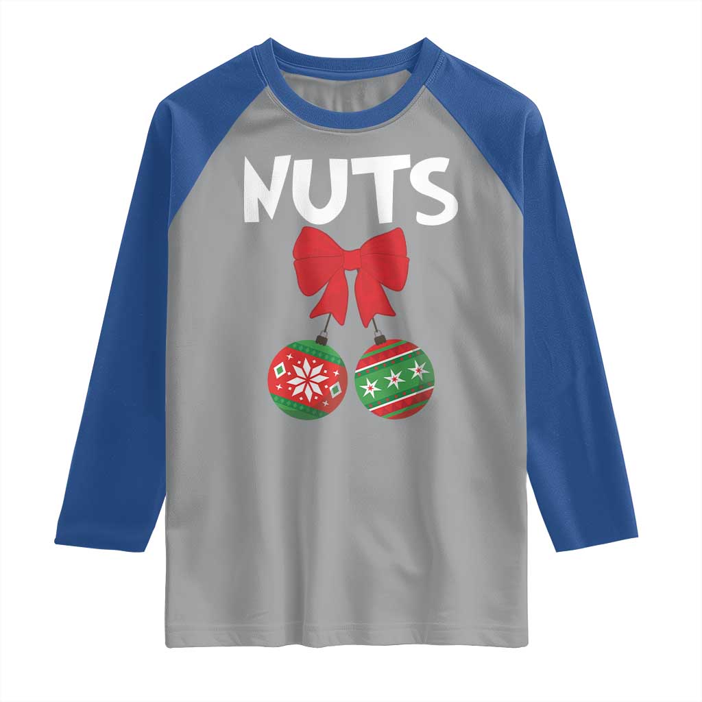 Funny Christmas Couple Raglan Shirt Chest Nuts Baubles TS11 Sport Gray Royal Print Your Wear