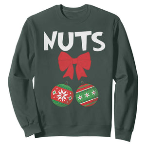 Funny Christmas Couple Sweatshirt Chest Nuts Baubles TS11 Dark Forest Green Print Your Wear