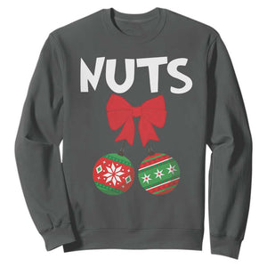 Funny Christmas Couple Sweatshirt Chest Nuts Baubles TS11 Dark Heather Print Your Wear