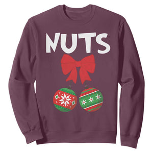 Funny Christmas Couple Sweatshirt Chest Nuts Baubles TS11 Maroon Print Your Wear