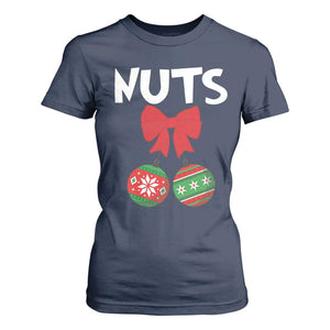 Funny Christmas Couple T Shirt For Women Chest Nuts Baubles TS11 Navy Print Your Wear