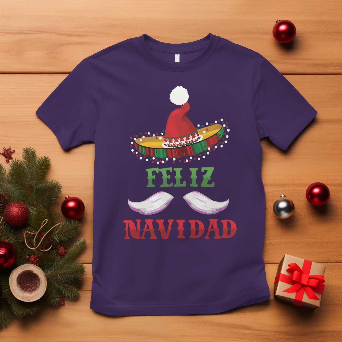 Funny Christmas In Mexico T Shirt Feliz Navidad Sombrero Santa Hat TS11 Purple Print Your Wear