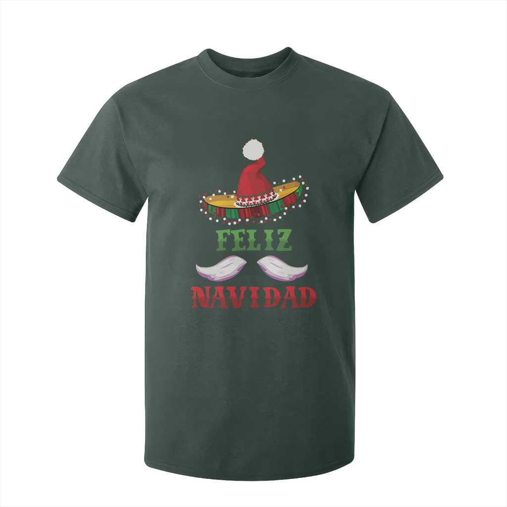 Funny Christmas In Mexico T Shirt For Kid Feliz Navidad Sombrero Santa Hat TS11 Dark Forest Green Print Your Wear