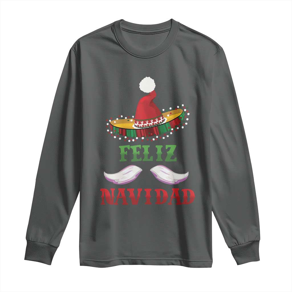 Funny Christmas In Mexico Long Sleeve Shirt Feliz Navidad Sombrero Santa Hat TS11 Dark Heather Print Your Wear