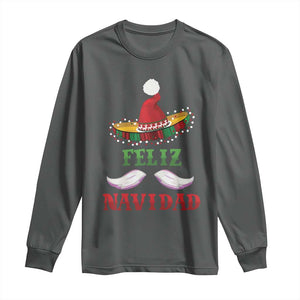 Funny Christmas In Mexico Long Sleeve Shirt Feliz Navidad Sombrero Santa Hat TS11 Dark Heather Print Your Wear