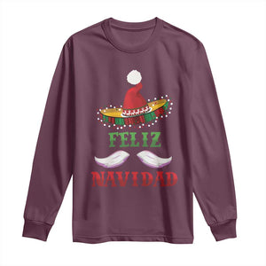 Funny Christmas In Mexico Long Sleeve Shirt Feliz Navidad Sombrero Santa Hat TS11 Maroon Print Your Wear