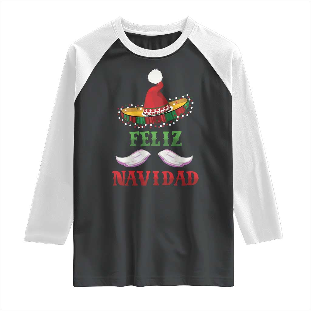 Funny Christmas In Mexico Raglan Shirt Feliz Navidad Sombrero Santa Hat TS11 Black White Print Your Wear