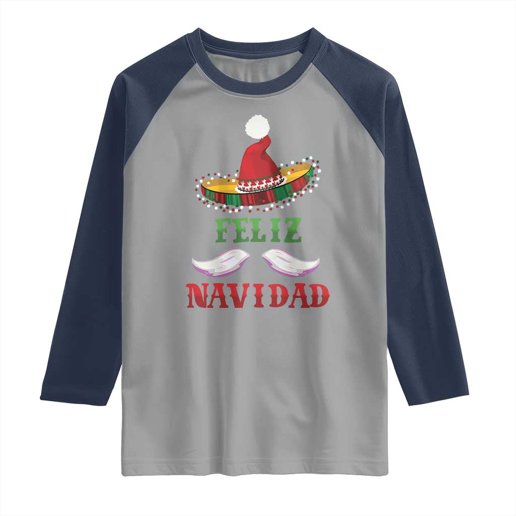 Funny Christmas In Mexico Raglan Shirt Feliz Navidad Sombrero Santa Hat TS11 Sport Gray Navy Print Your Wear