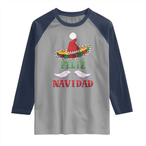 Funny Christmas In Mexico Raglan Shirt Feliz Navidad Sombrero Santa Hat TS11 Sport Gray Navy Print Your Wear