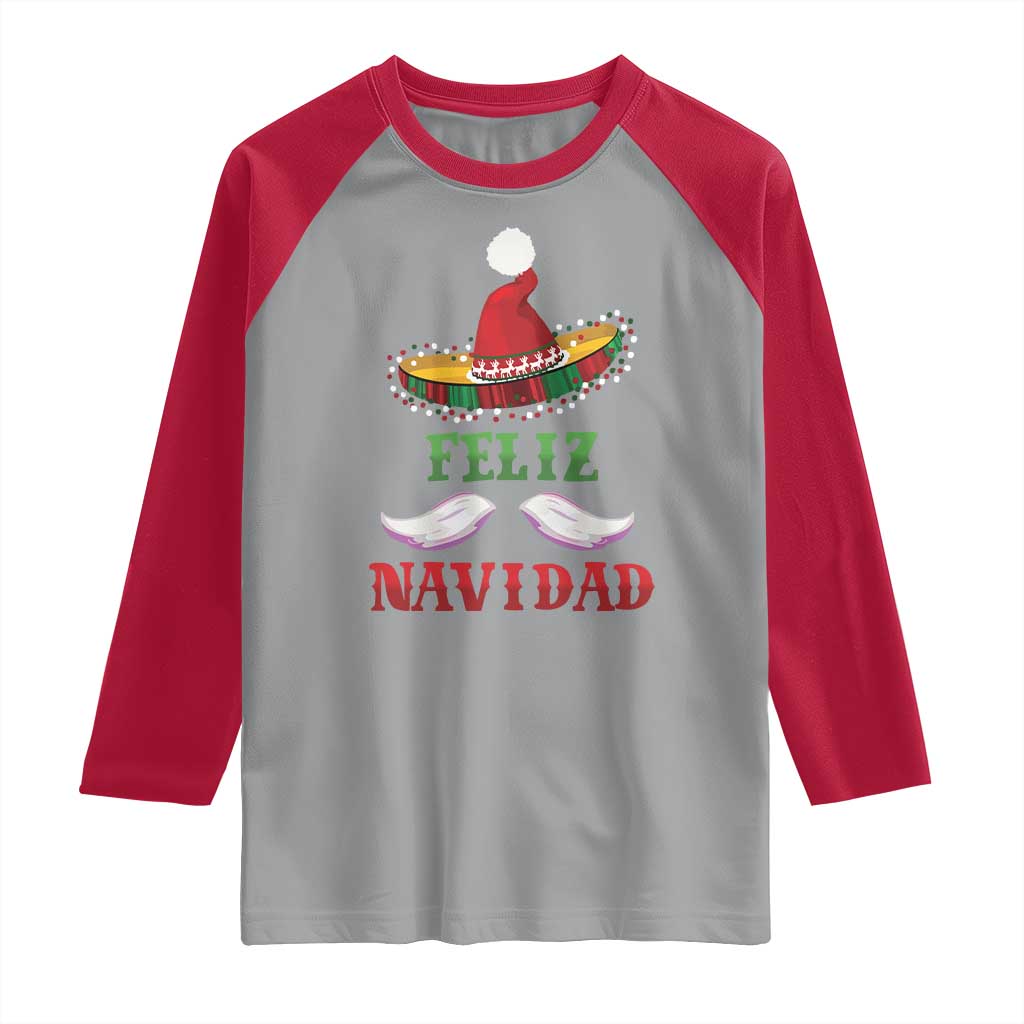 Funny Christmas In Mexico Raglan Shirt Feliz Navidad Sombrero Santa Hat TS11 Sport Gray Red Print Your Wear