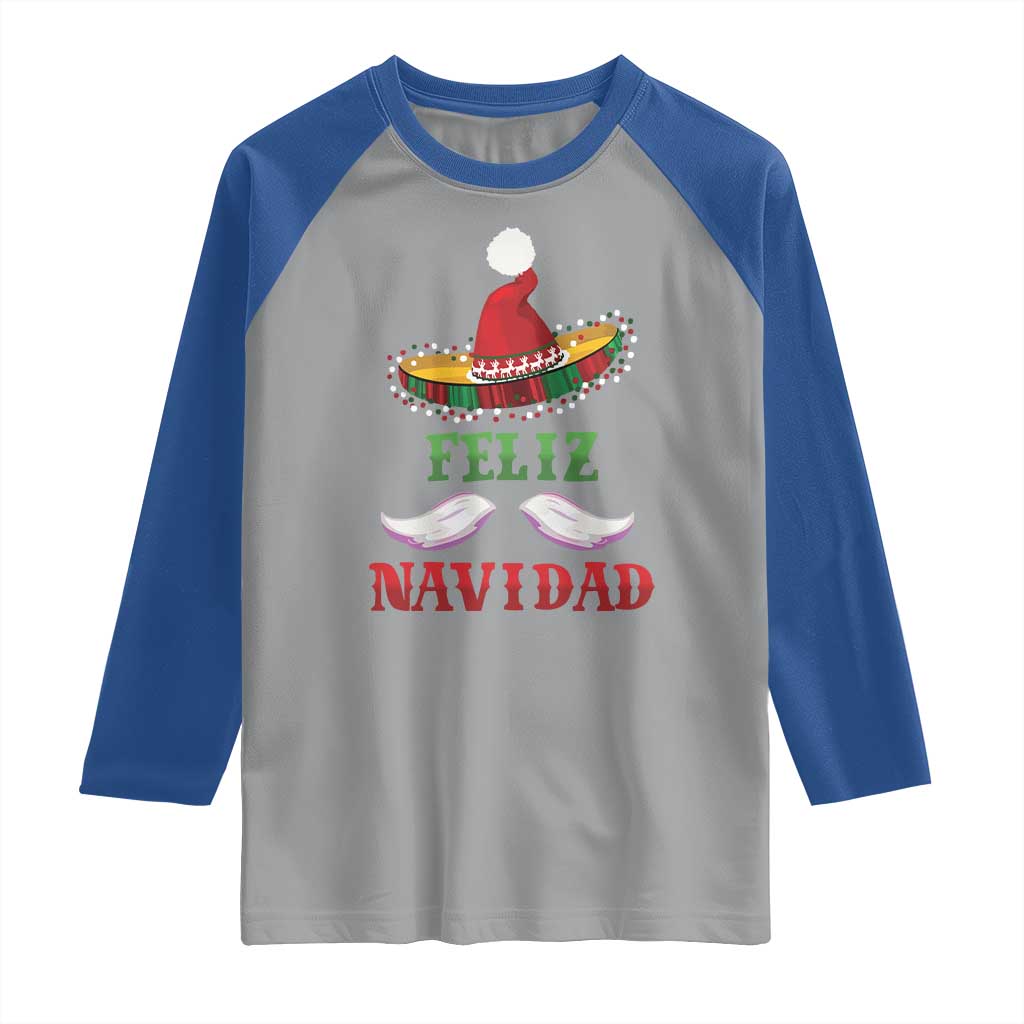Funny Christmas In Mexico Raglan Shirt Feliz Navidad Sombrero Santa Hat TS11 Sport Gray Royal Print Your Wear