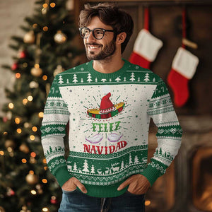 Funny Christmas In Mexico Ugly Christmas Sweater Feliz Navidad Sombrero Santa Hat TS11 Green Print Your Wear