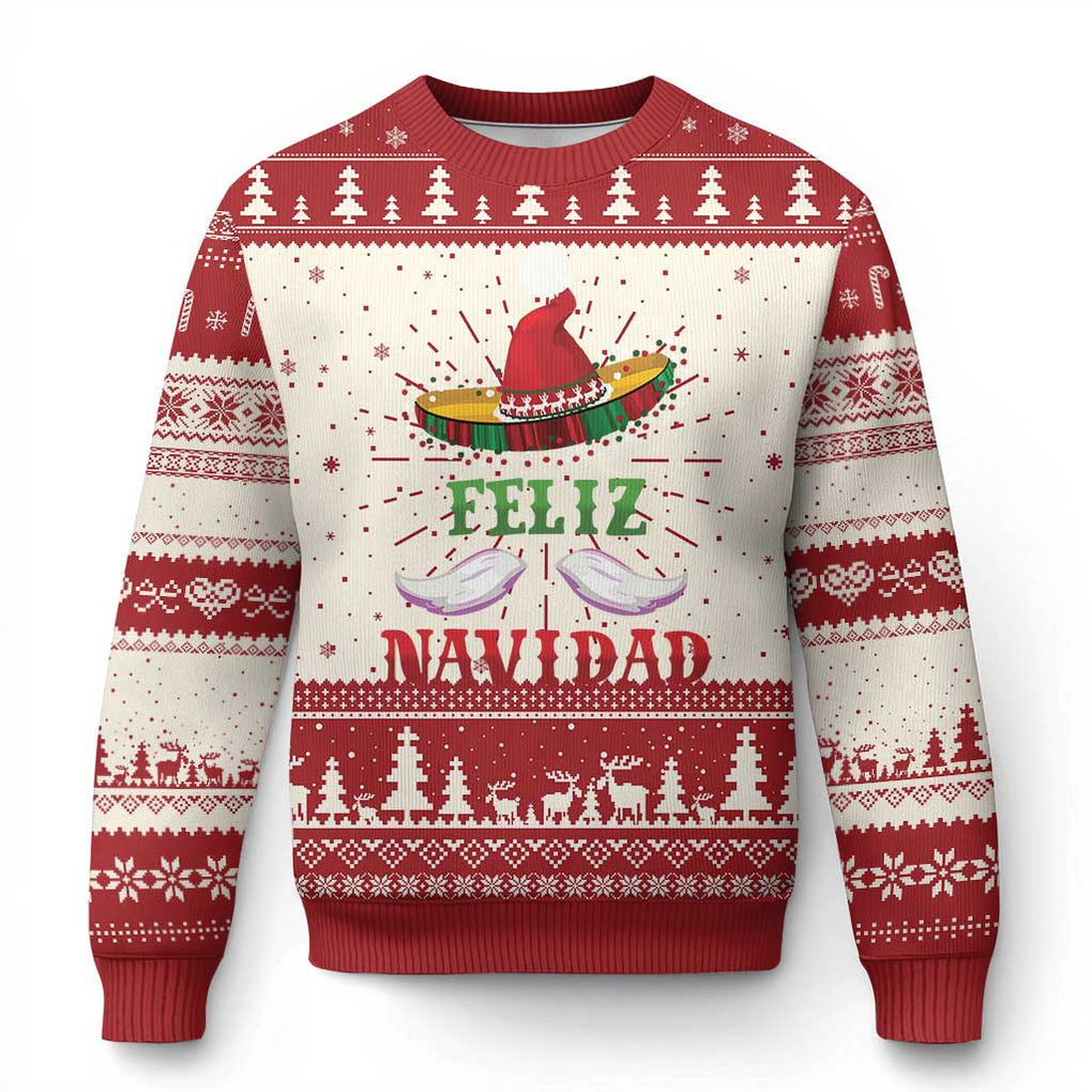 Funny Christmas In Mexico Ugly Christmas Sweater Feliz Navidad Sombrero Santa Hat TS11 Red Print Your Wear