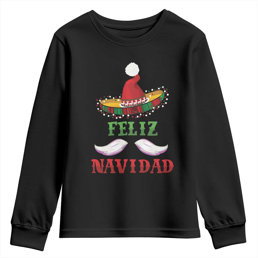 Funny Christmas In Mexico Youth Sweatshirt Feliz Navidad Sombrero Santa Hat TS11 Black Print Your Wear