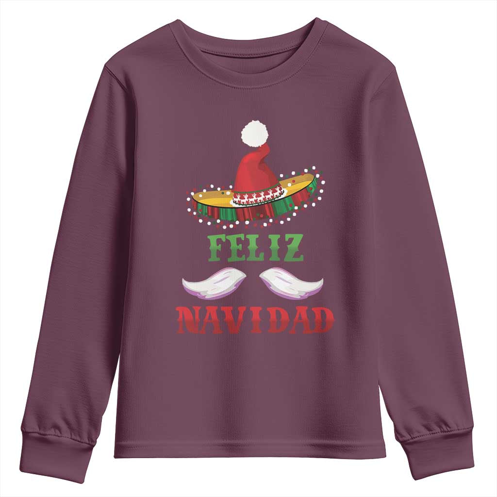 Funny Christmas In Mexico Youth Sweatshirt Feliz Navidad Sombrero Santa Hat TS11 Maroon Print Your Wear