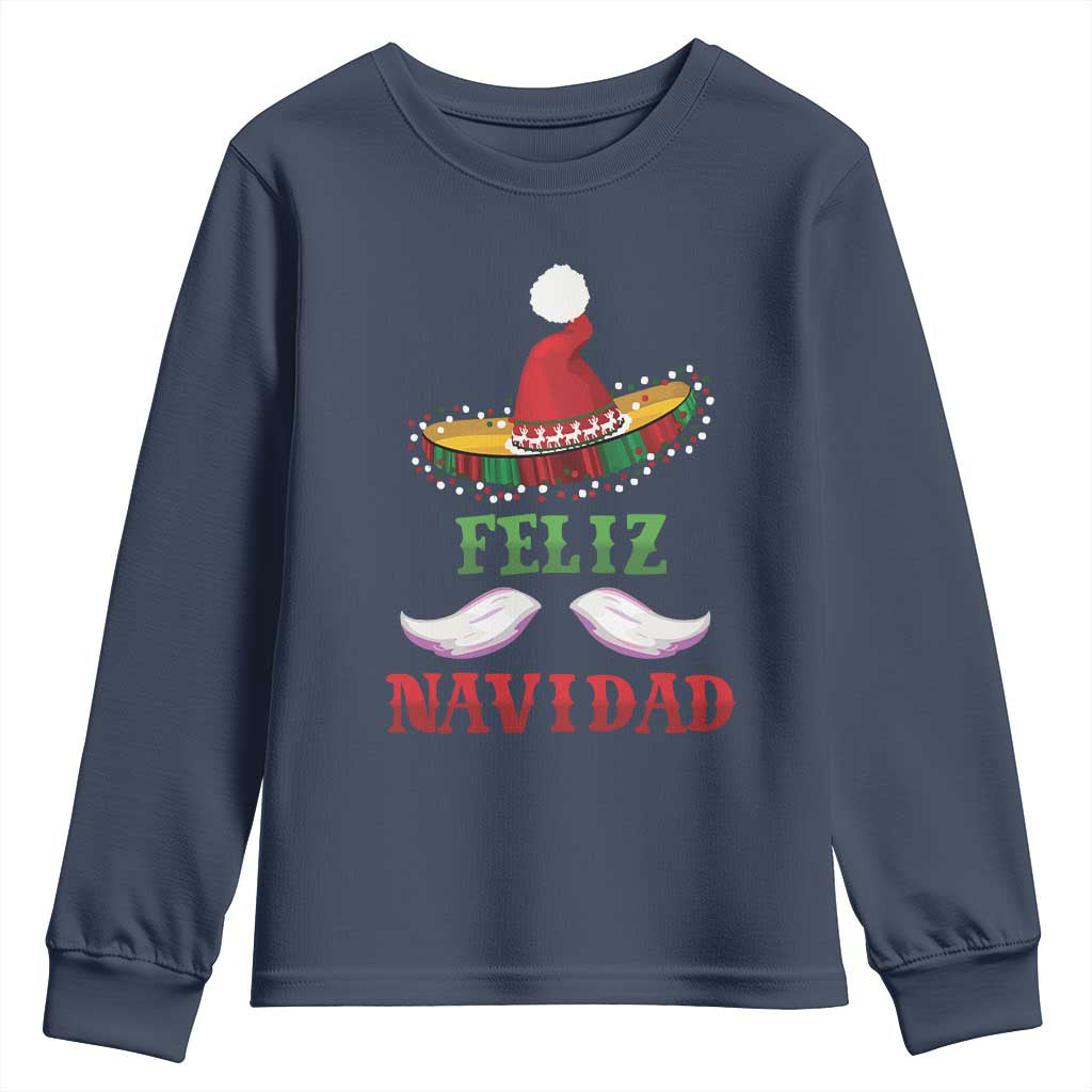 Funny Christmas In Mexico Youth Sweatshirt Feliz Navidad Sombrero Santa Hat TS11 Navy Print Your Wear