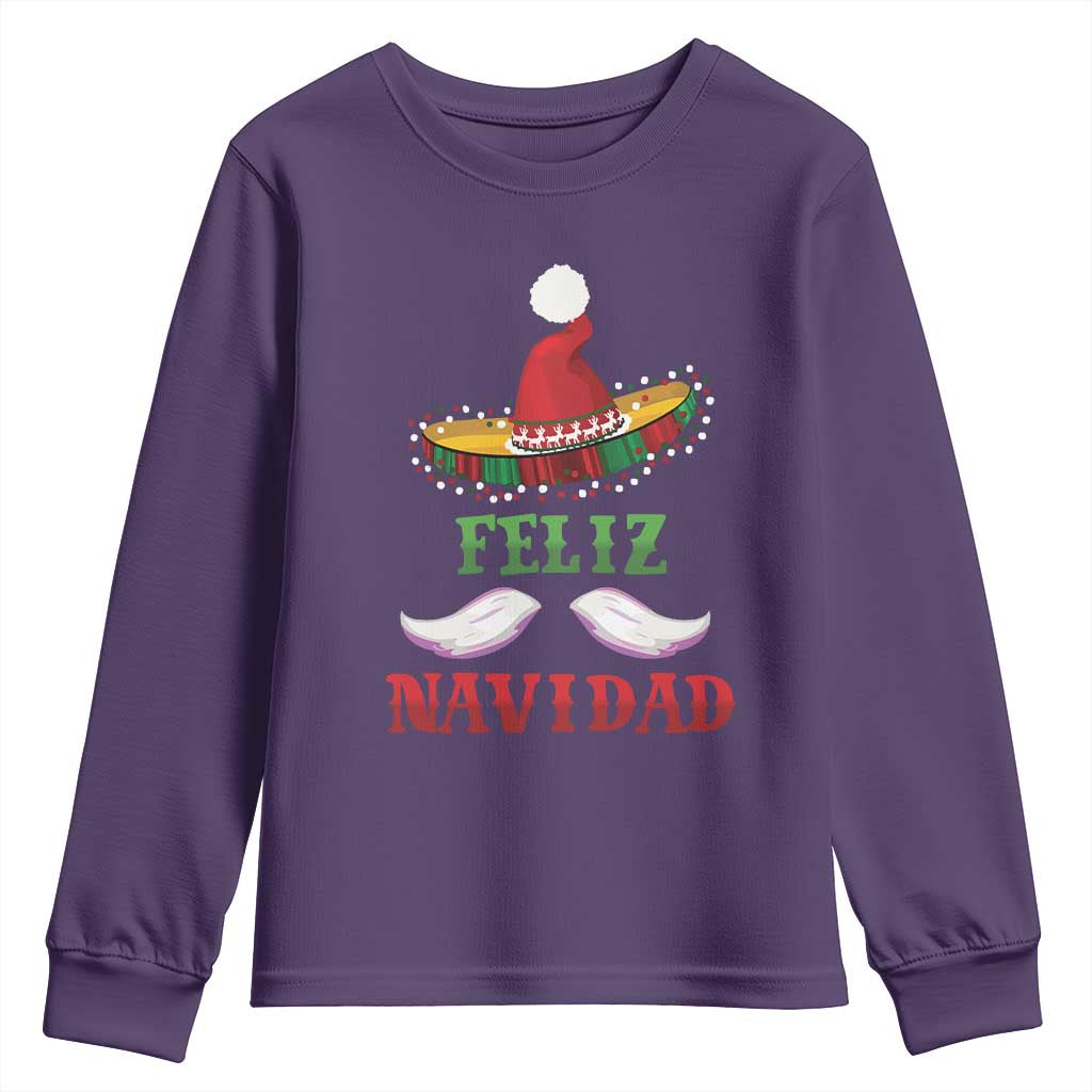 Funny Christmas In Mexico Youth Sweatshirt Feliz Navidad Sombrero Santa Hat TS11 Purple Print Your Wear