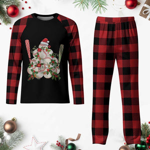Funny Xmas Baseball Plaid Pajama Set Santa Sports Balls Snow Xmas Tree TS11 Buffalo Plaid Print Your Wear