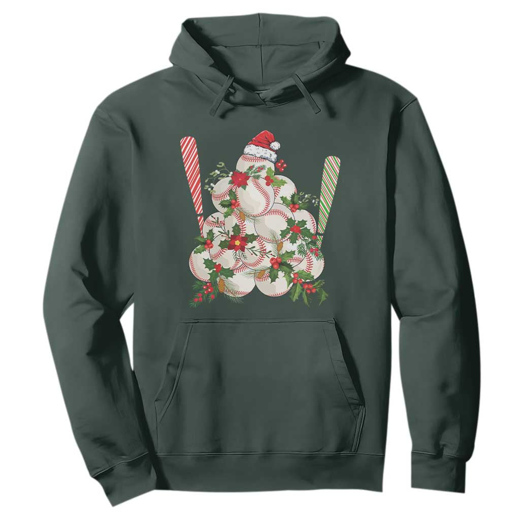 Funny Christmas Baseball Hoodie Santa Sports Balls Snow Xmas Tree TS11 Dark Forest Green Print Your Wear