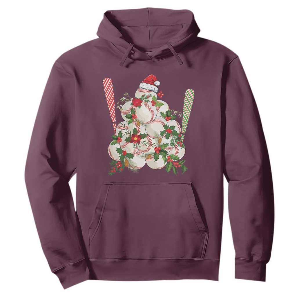 Funny Christmas Baseball Hoodie Santa Sports Balls Snow Xmas Tree TS11 Maroon Print Your Wear