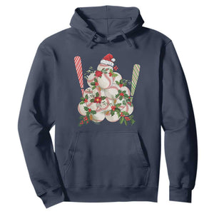 Funny Christmas Baseball Hoodie Santa Sports Balls Snow Xmas Tree TS11 Navy Print Your Wear