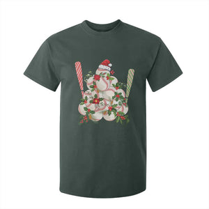 Funny Christmas Baseball T Shirt For Kid Santa Sports Balls Snow Xmas Tree TS11 Dark Forest Green Print Your Wear